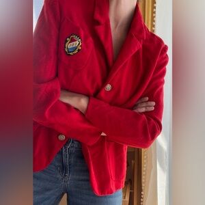 Vintage Red Crest Blazer – Preppy Collegiate Style – Women’s Medium